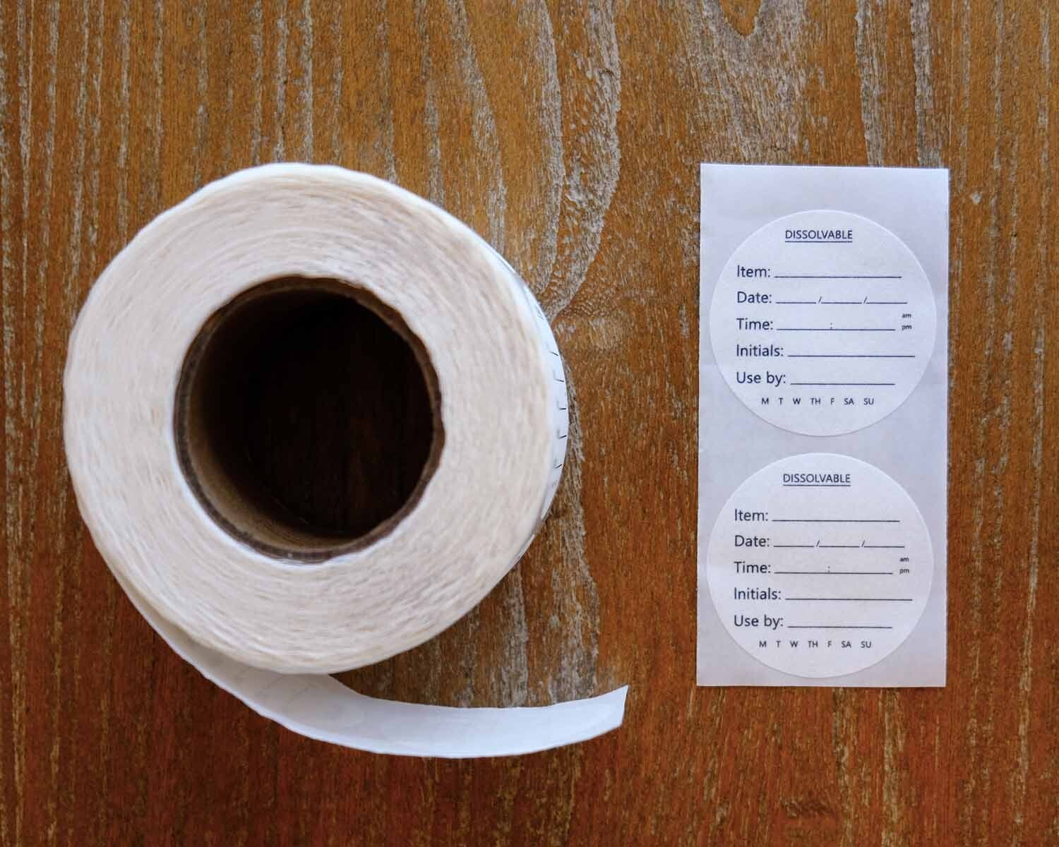 Dissolvable food labels, $8.49/roll, pack of 3 rolls, 1,500 stickers total