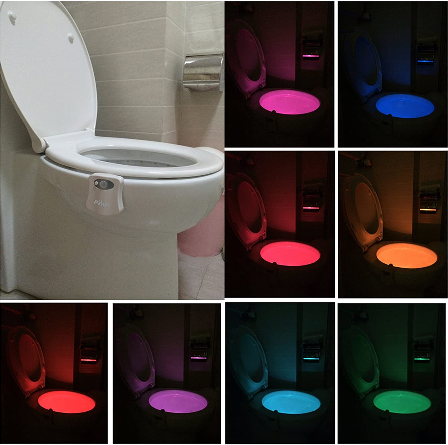 3 Pack Toilet Night Light Motion Sensor Activated LED Light 8 Colors Changing