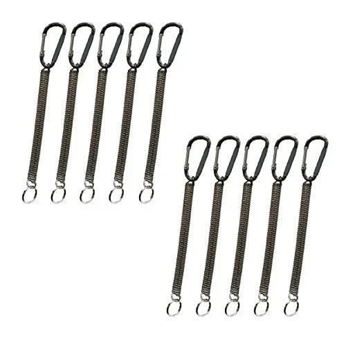10 Pack Retractable Coiled Lanyard with Carabiner for Outdoor Fishing Camping