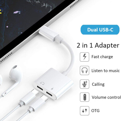2 IN 1 USB C Type C to 3.5mm Headphone Jack Charging Cable Adapter For Samsung