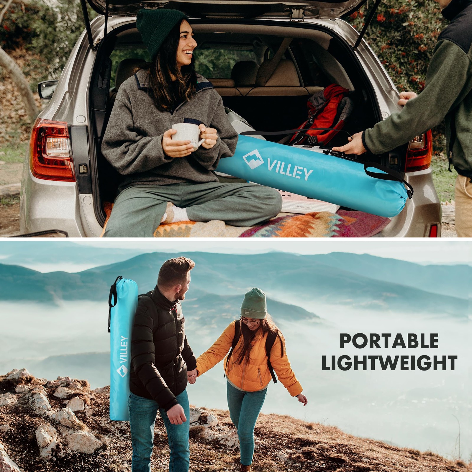 Folding Camping Table, Lightweight Portable Beach Table with 2 Cup Holders & ...