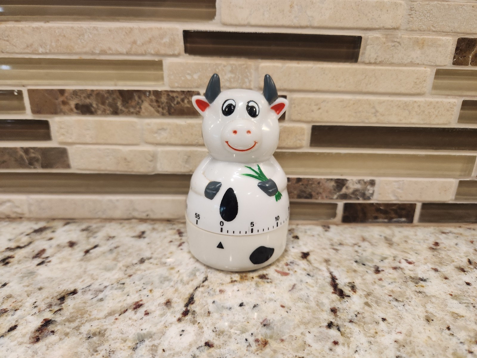 Vintage Cow Shaped Mechanical Kitchen Timer Novelty White & Black