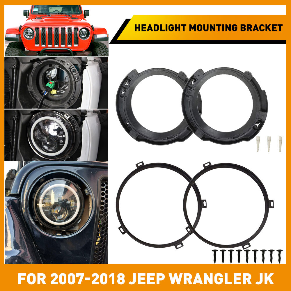 2/4X 7" Headlight Mount Bracket Ring Bucket Base For 2007-2018 Jeep Wrangler JK