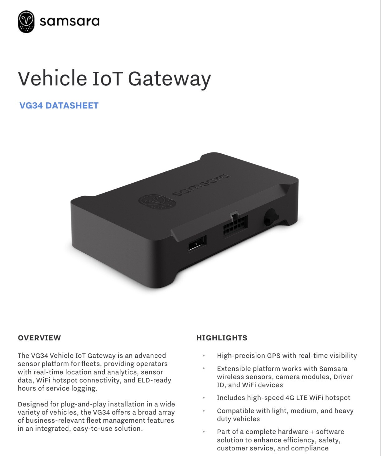 SAMSARA VG34 Vehicle IoT Gateway GPS Module Used 1 UNIT