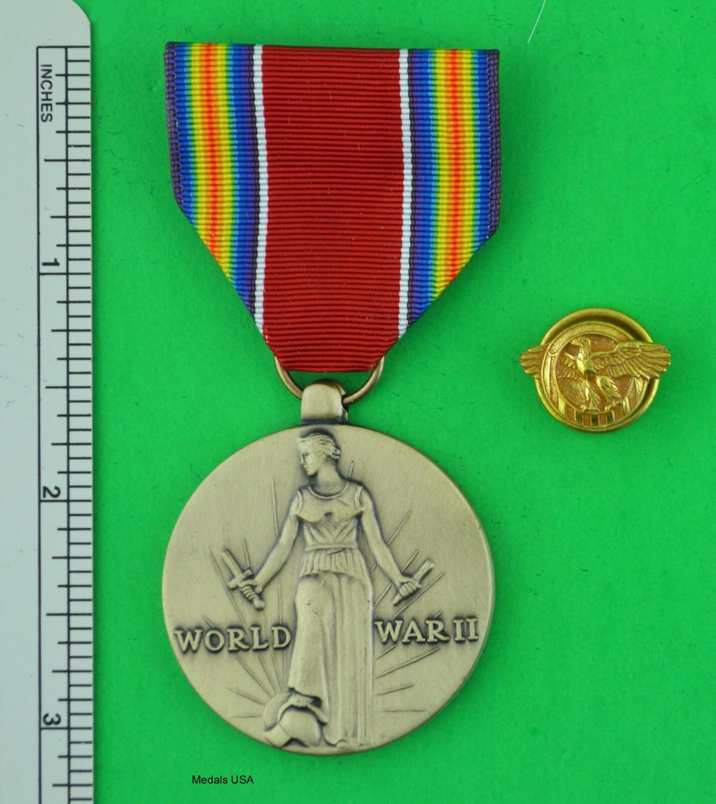 WW2 US VICTORY MEDAL and WWII HONORABLE DISCHARGE RUPTURED DUCK LAPEL DEVICE