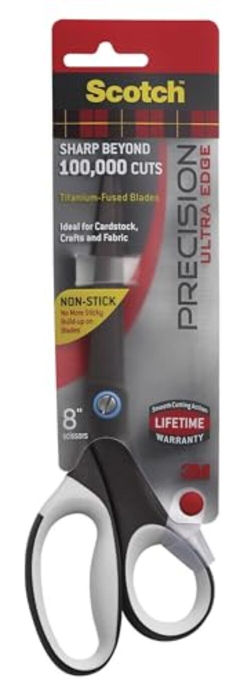 Scotch 8" Precision Ultra Edge Bent Titanium Non-Stick Scissors, Ideal for