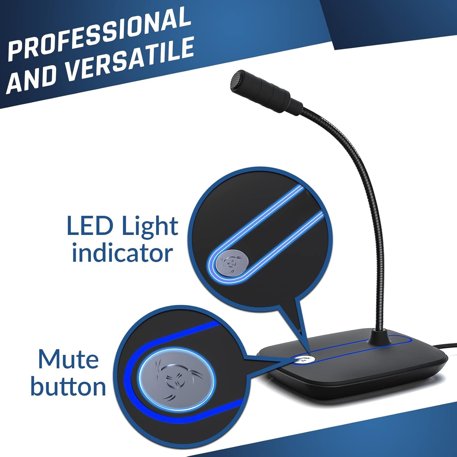 KLIM C4 Computer Microphone with Mute Button - USB Mic for Computer and Console