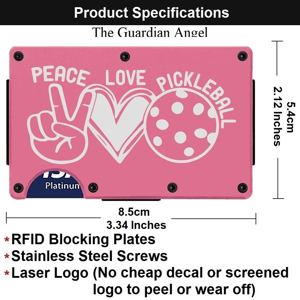 Womens Peace Love Pickleball Pink RFID Blocking Wallet Pickle Ball Gift D7