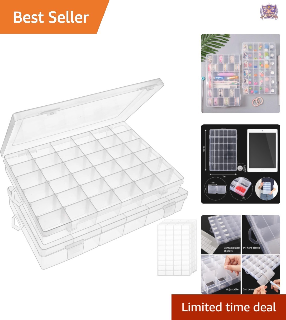 Bead Organizer Plastic 36 Grid Adjustable Dividers Jewelry Tackle Storage