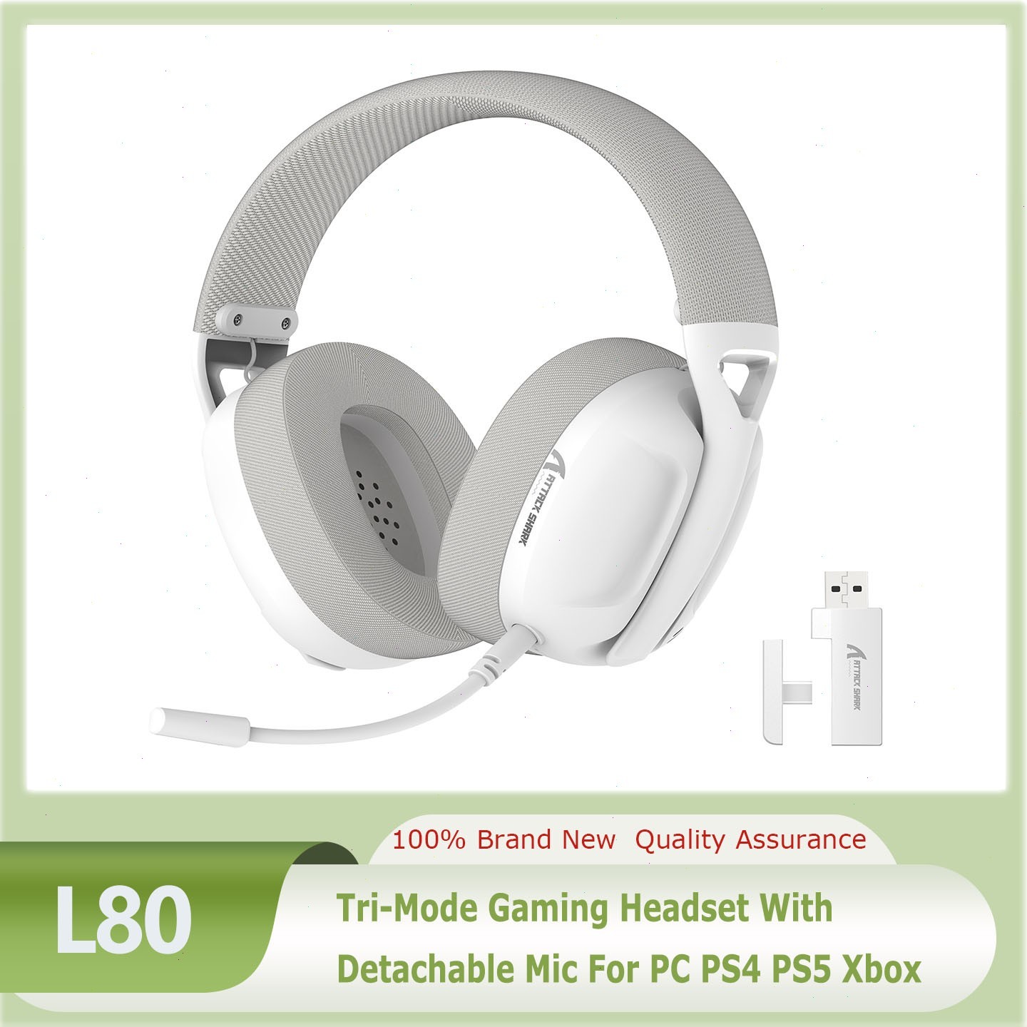 ATTACK SHARK L80 Tri-Mode Gaming Headset With Detachable Mic For PC PS4 PS5 Xbox