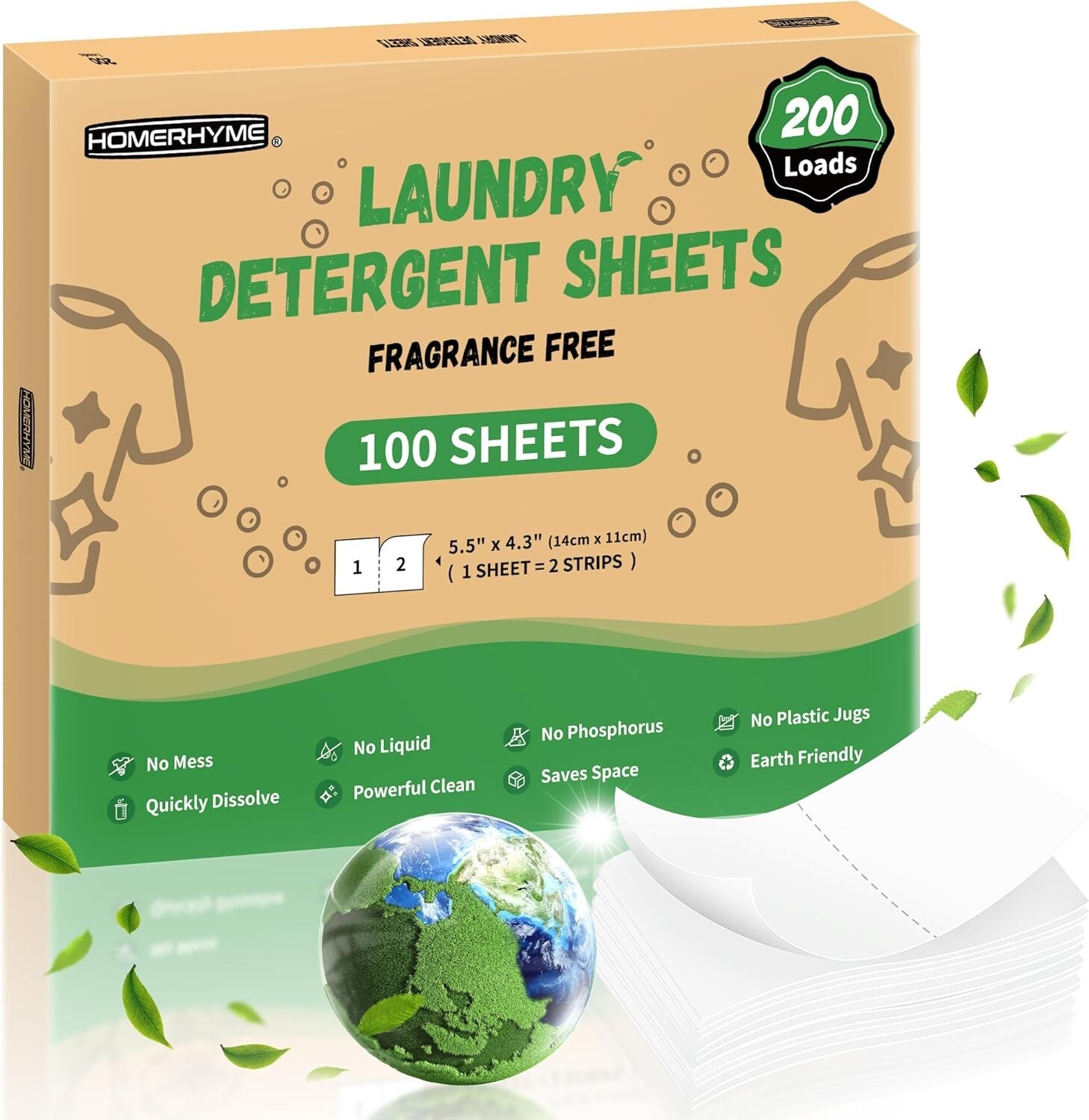 Laundry Detergent Sheets - 200 Loads (100 Sheets) Fragrance Free -