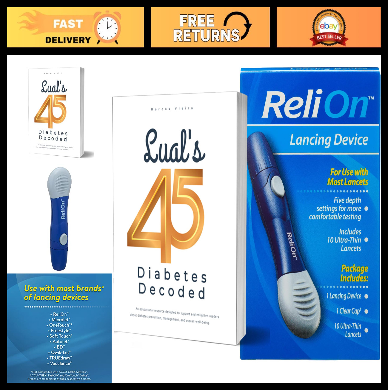 Lancing Device for Blood Testing + 10 Ultra-Thin Lancets | Diabetes Care Bundle