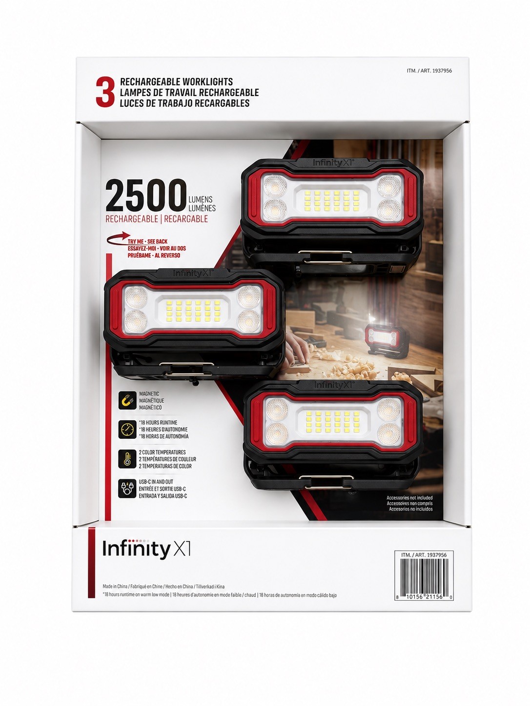 Infinity X1 Recharge LED Work Camping Lights 3 Pack 2500 Lumens Magnetic USB C