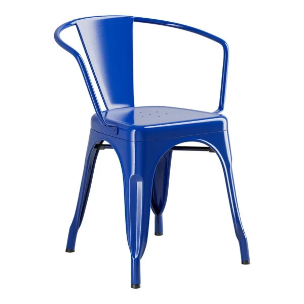 Cafe Style Stackable Blue Metal Restaurant Dining Armchair For Outdoor Use