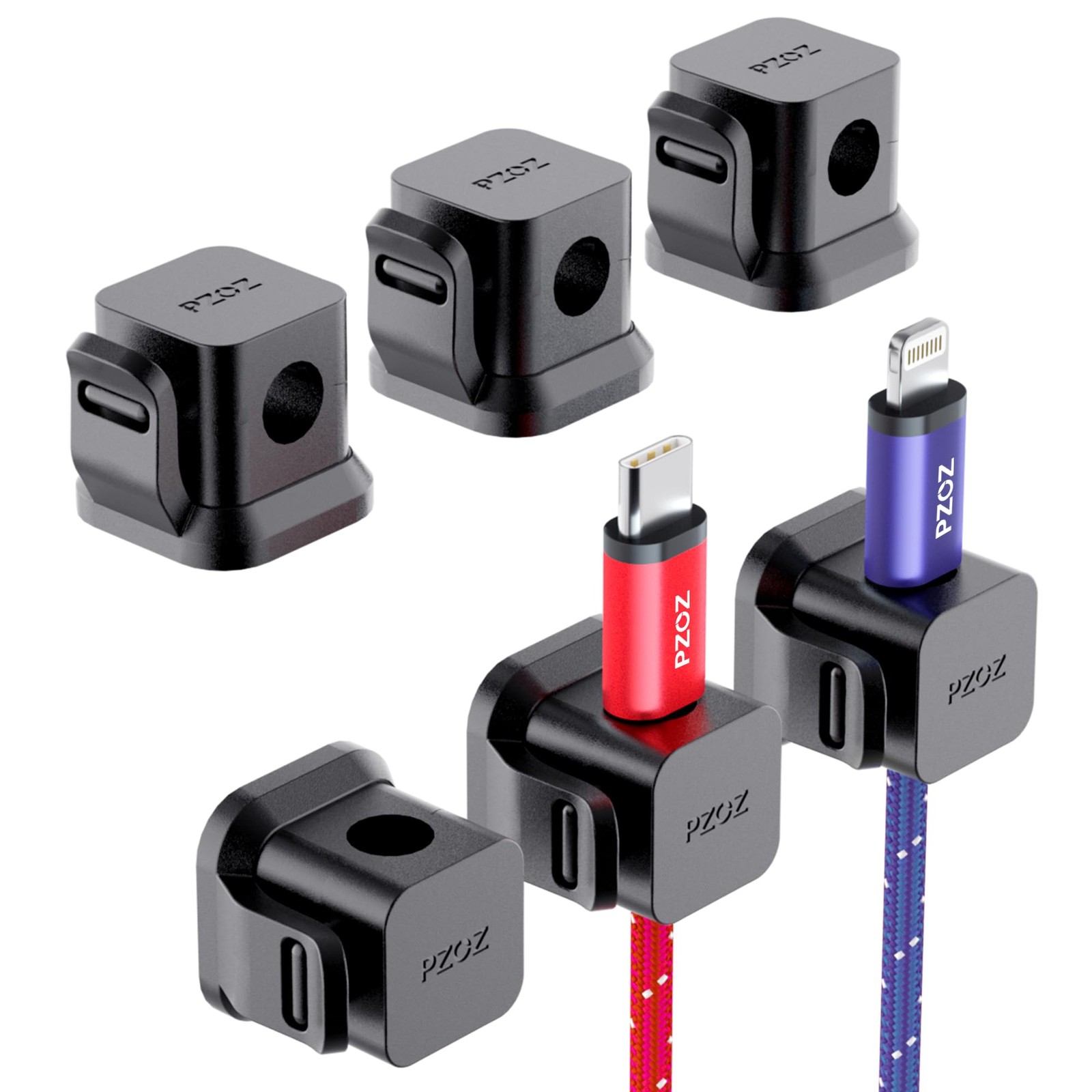 PZOZ 6 Pack Cord Organizer, Adhesive Charger Cable Clips, Wire Holder Black
