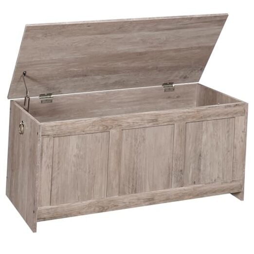 Storage Bench, 39.3" Retro Wooden Storage 39.3"L x 15.7"W x 16.1"H Greige