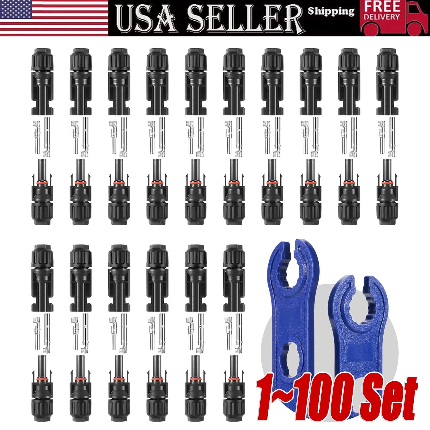 1-100Set  Male Female Wire Cable Connector Set Solar Panel Waterproof Connector