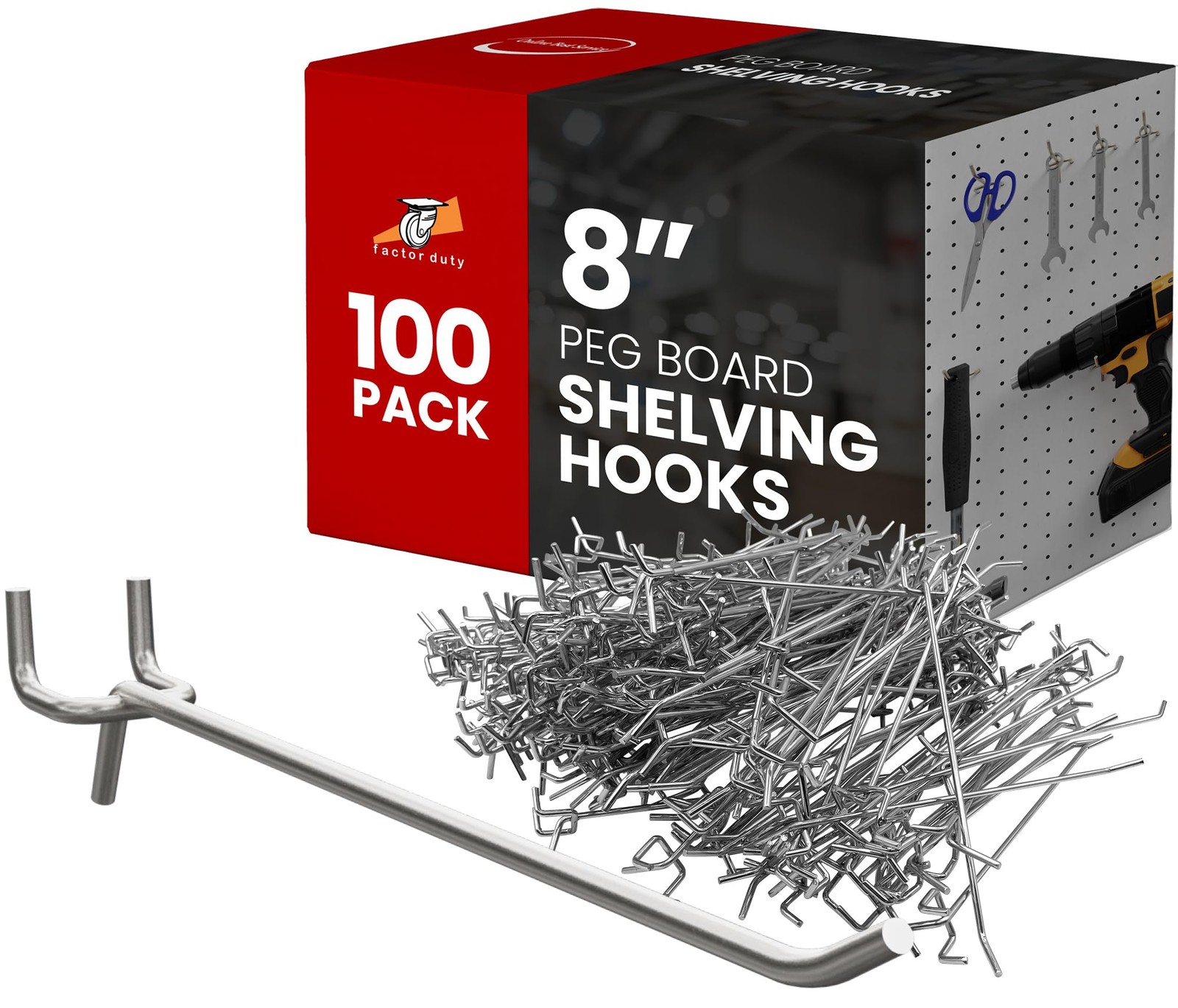 100 PCS Pegboard Shelving Hooks 8" Length Heavy Duty Metal Tool Organizer