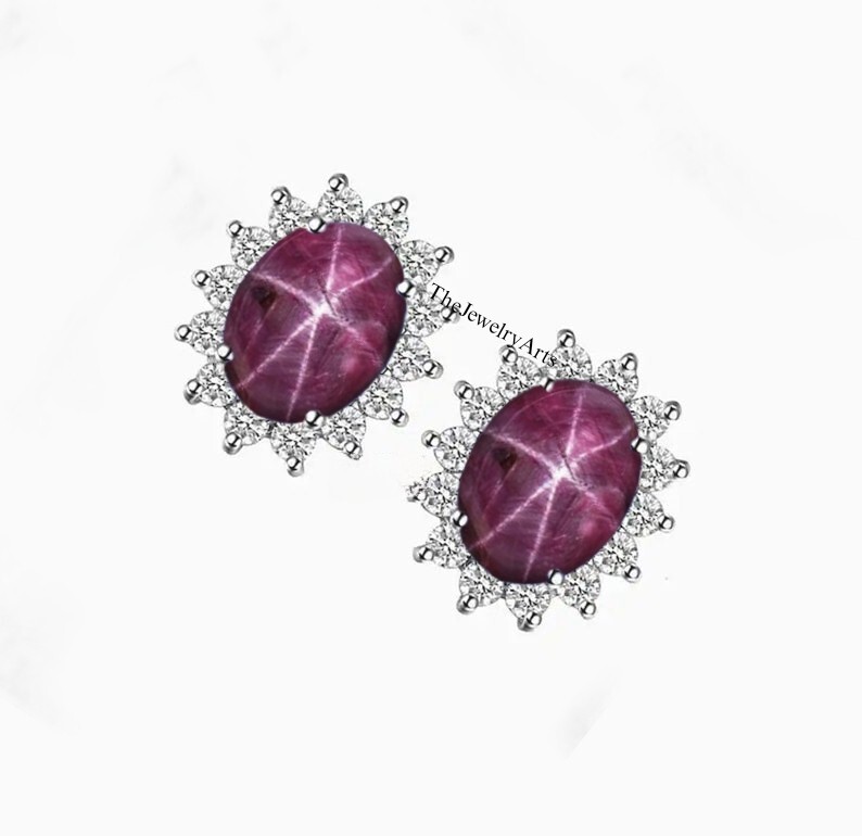 Genuine Ruby Star Studs Earrings for Bride Red Star Earrings in 925 Silver