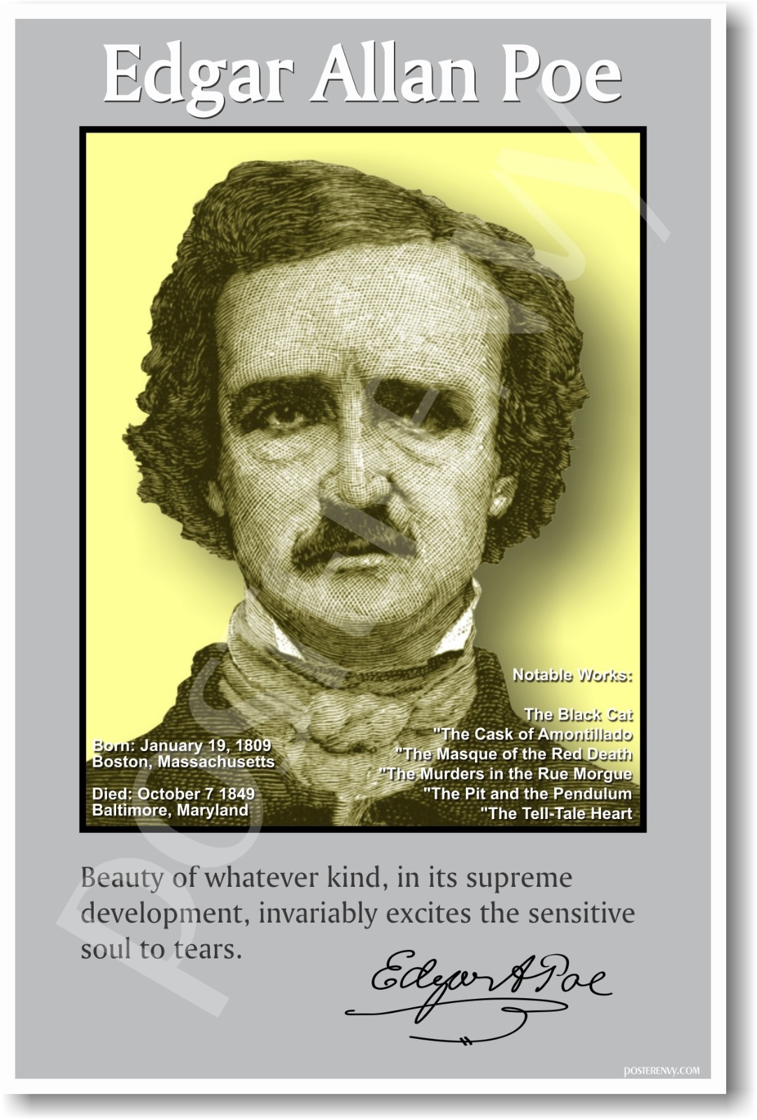 Edgar Allan Poe - American Author Writer Classroom NEW School Educational POSTER