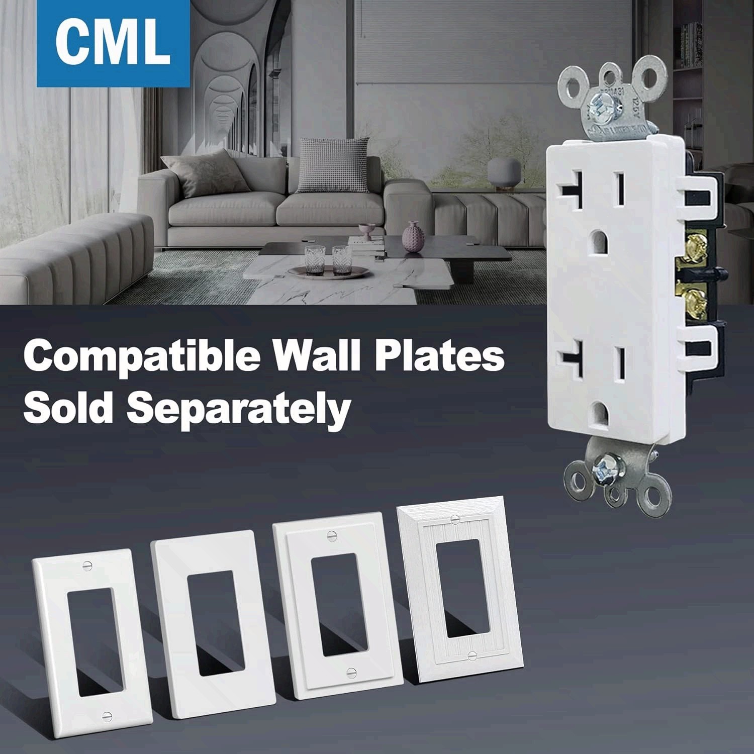 20 Amp Decorator Wall Receptacle, Decor Electrical Outlets, 20A/125V