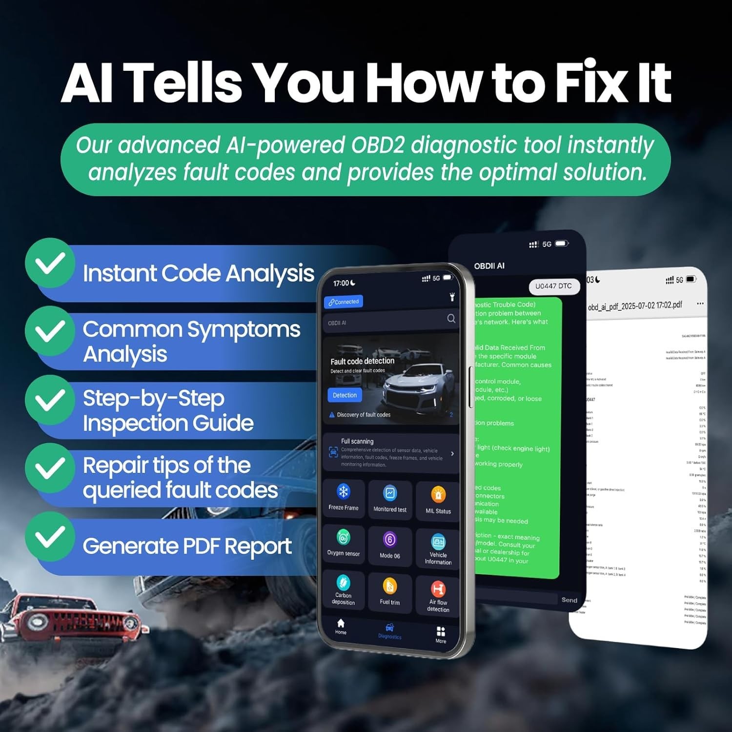 Bluetooth Wireless Car OBDII Scanner Code Reader AI Think OBD2 Diagnostic Tool