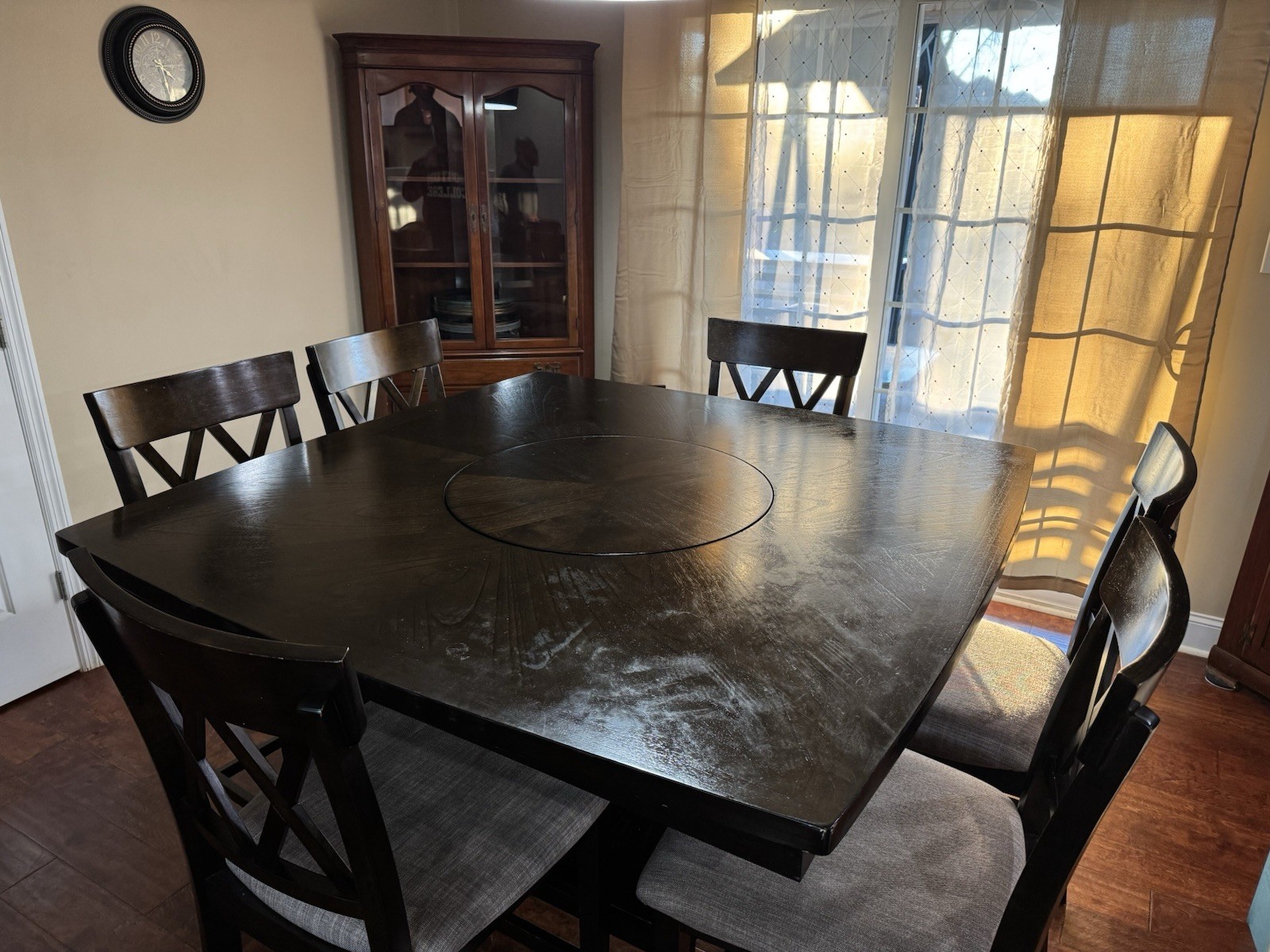 Wooden Kitchen Dining Table Set With 6 Chairs And Spinning Center