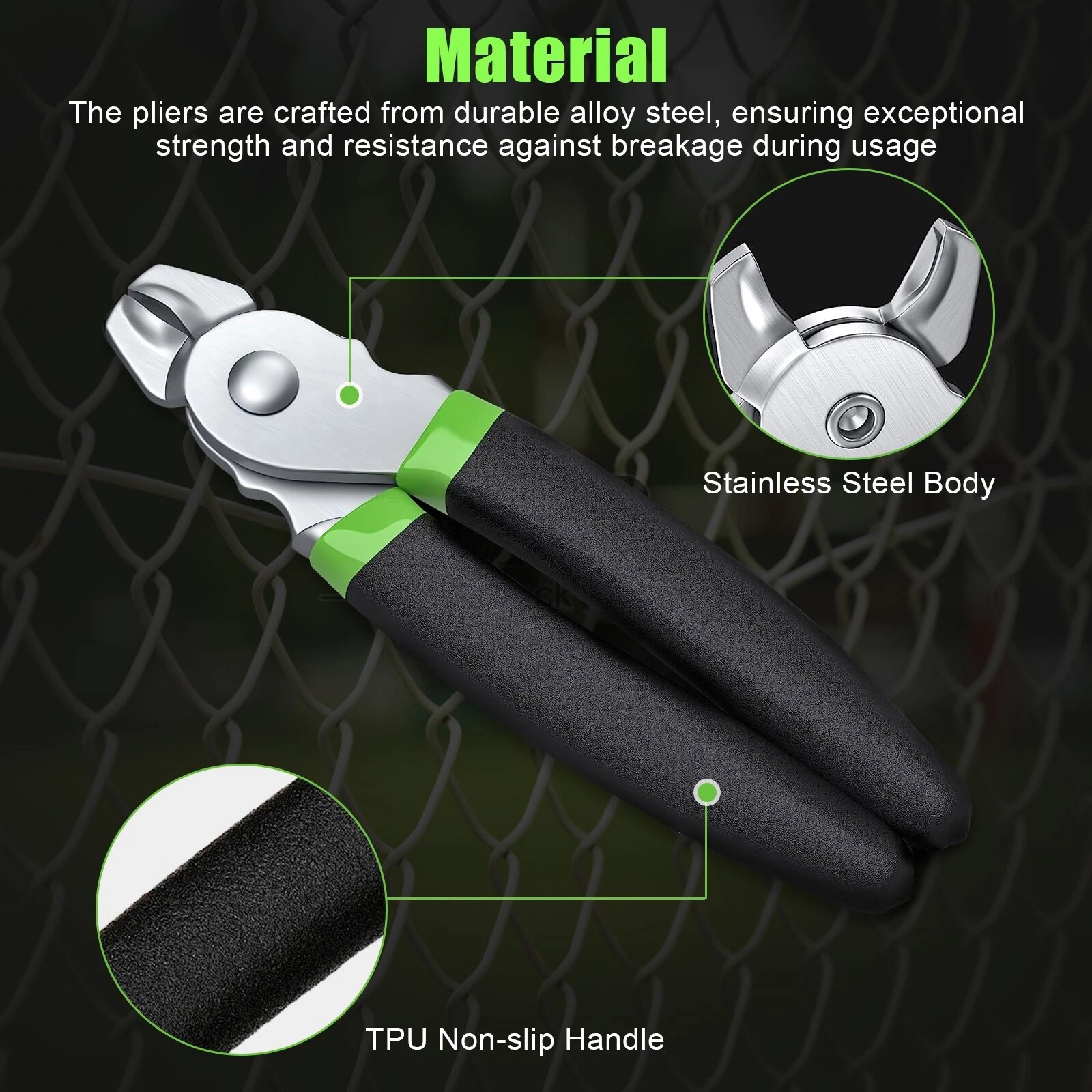 241-Piece Green & Black Flat-Head Hog Ring Pliers Tool Kit