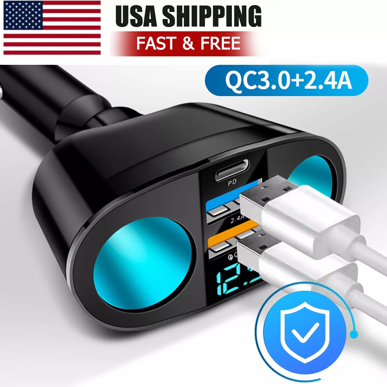 Dual USB Car Cigarette Lighter Socket Splitter Power Adapter Charger Outlet lot