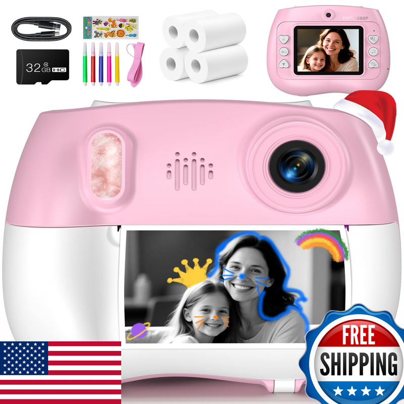 Yakry Kids Instant Print Camera For Girls 3-12 - 1080P Zero Ink Kids Instant