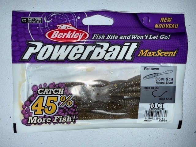 10 packages Berkley Powerbait MaxScent Flat Worm 3.6in Natural Shad