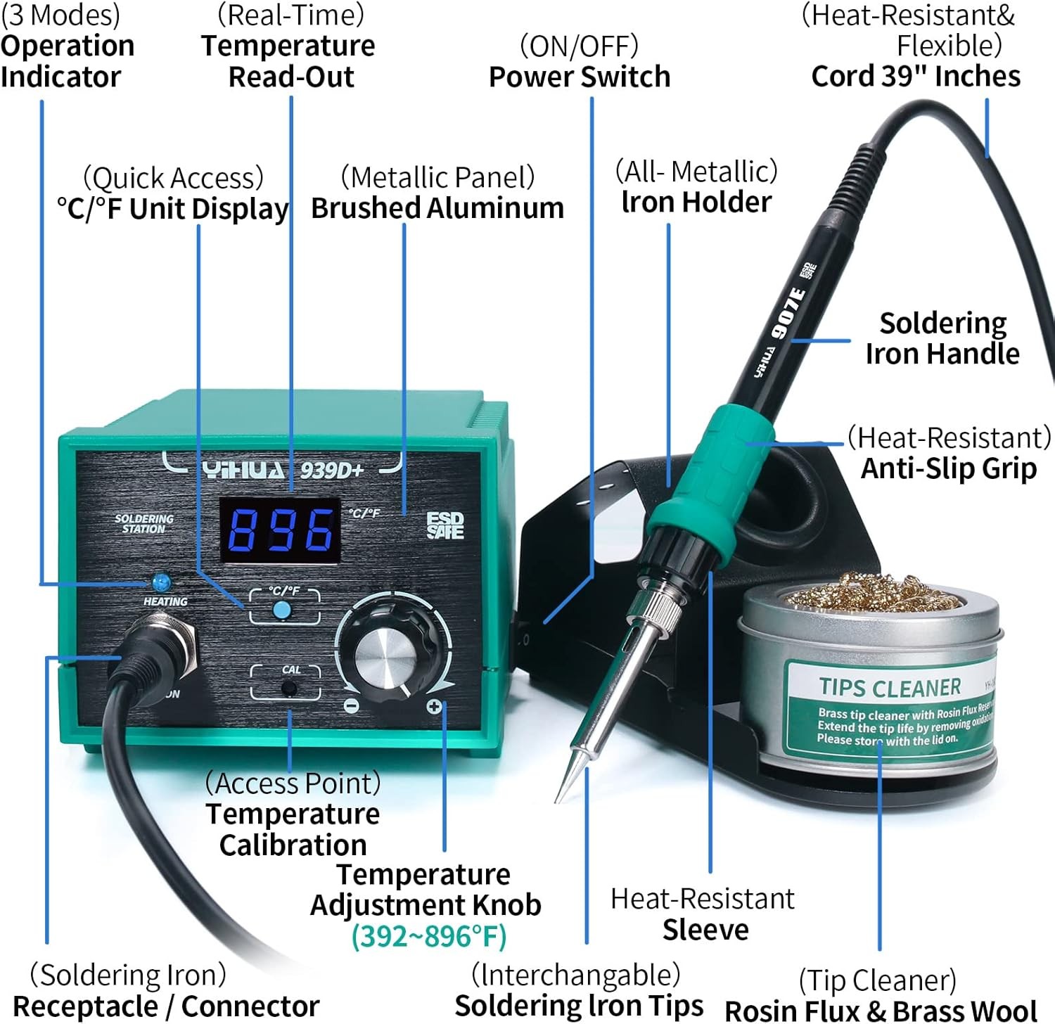 939D+ Digital Soldering Station, 75W Equivalent with Precision Heat Control