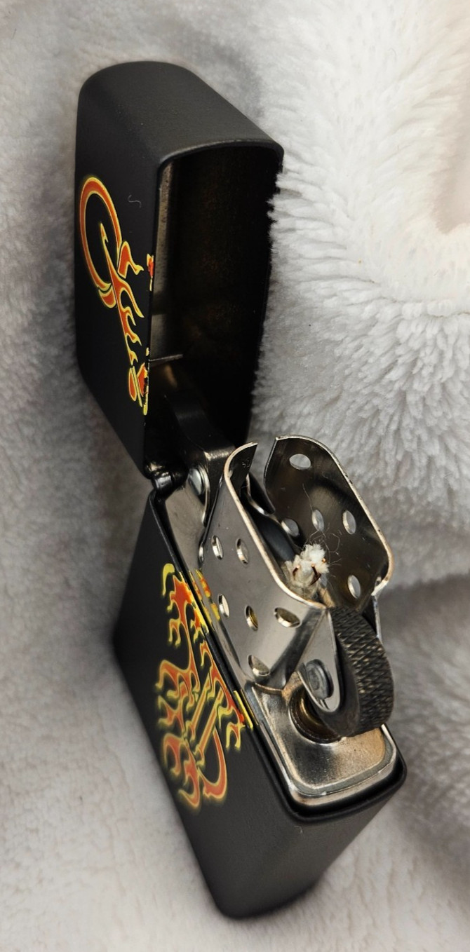 Zippo Lighter 2004 Flaming Motorcycle, Black Matte, New