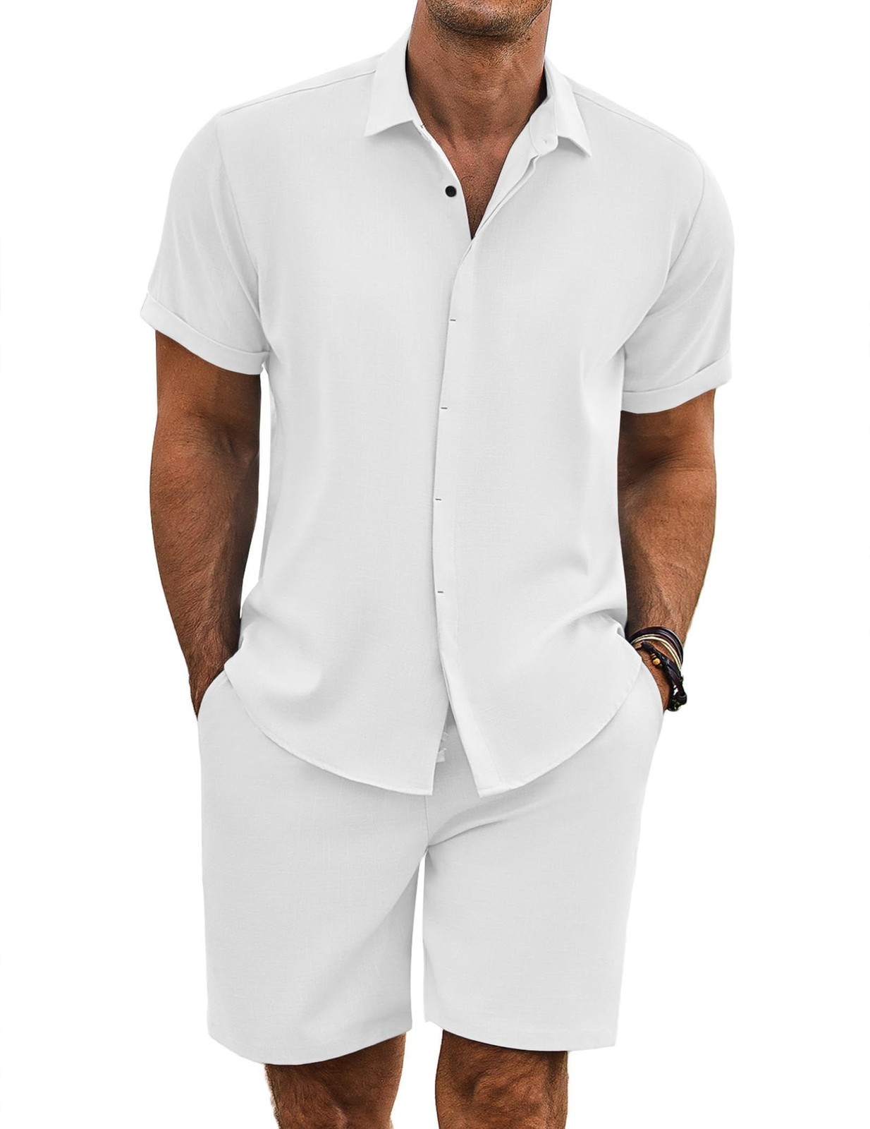 COOFANDY Men's Vacation Outfit Summer Short Sets for Men 3X-Large, A White