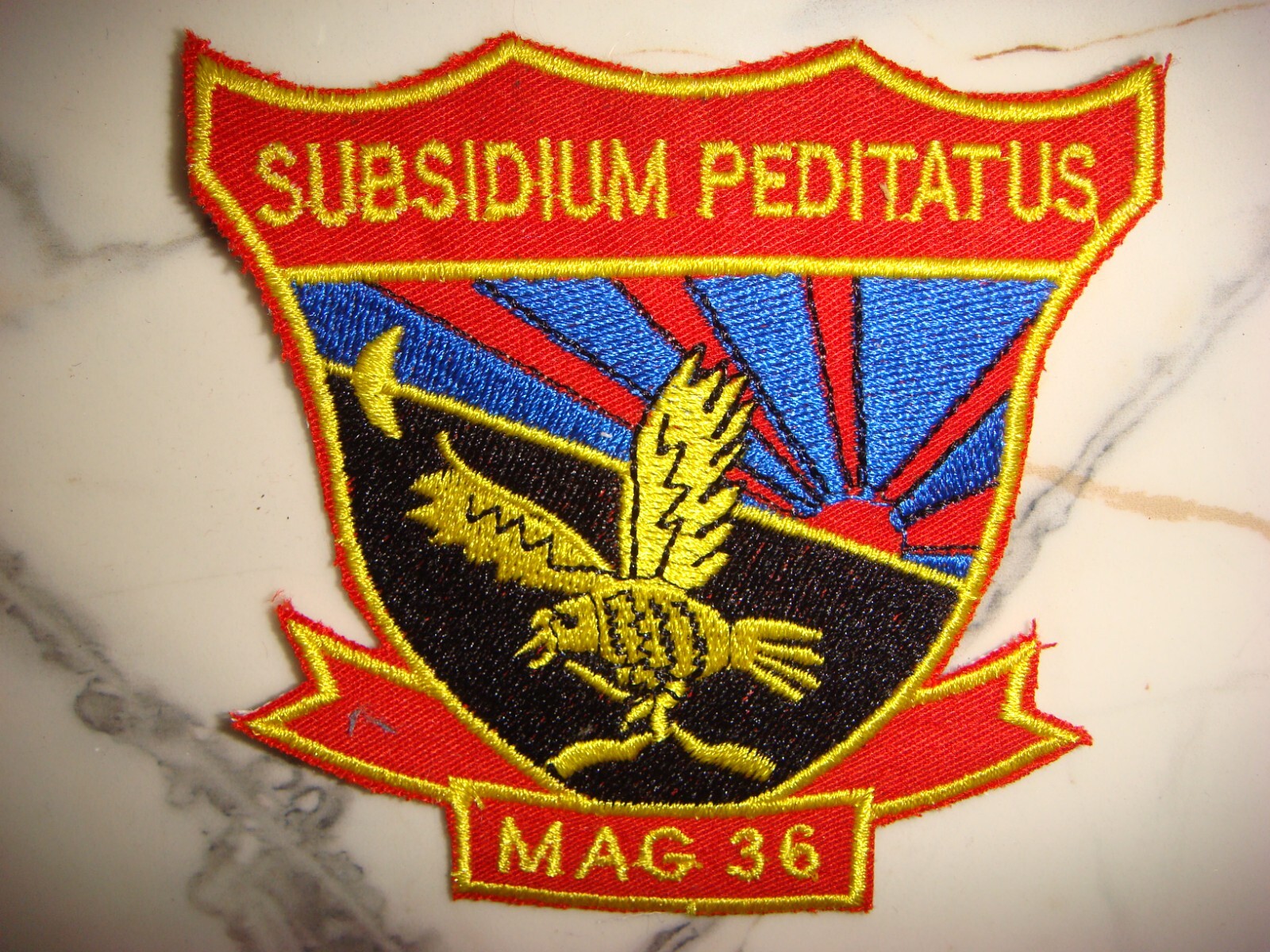 USMC MARINE AIRCRAFT GROUP MAG-36 MOTTO SUBSIDIUM PEDITATUS, VIETNAM WAR PATCH