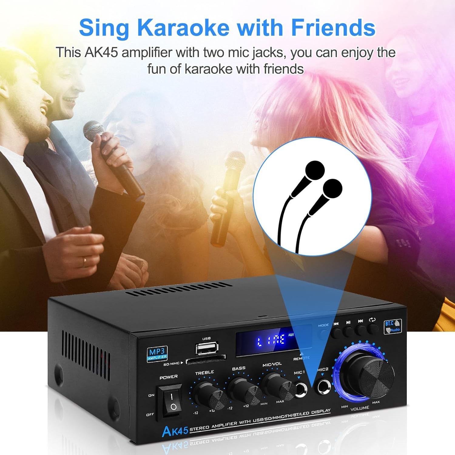 Stereo Receiver & Amplifier Home Audio Amp, AK45 Bluetooth Receiver for Home NEW