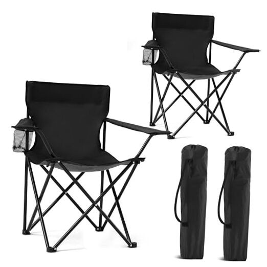 2 Pack Portable Camping Chairs Folding Lawn Chair Outdoor Medium Black-dark