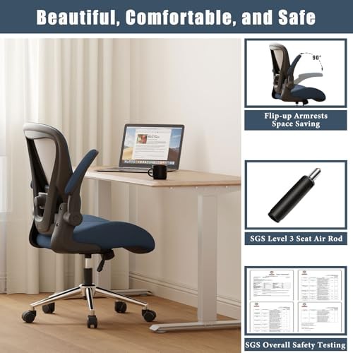 Blue Ergonomic Office Desk Chair, Soft Fabric Thickened Linen Fabric Navy Blue