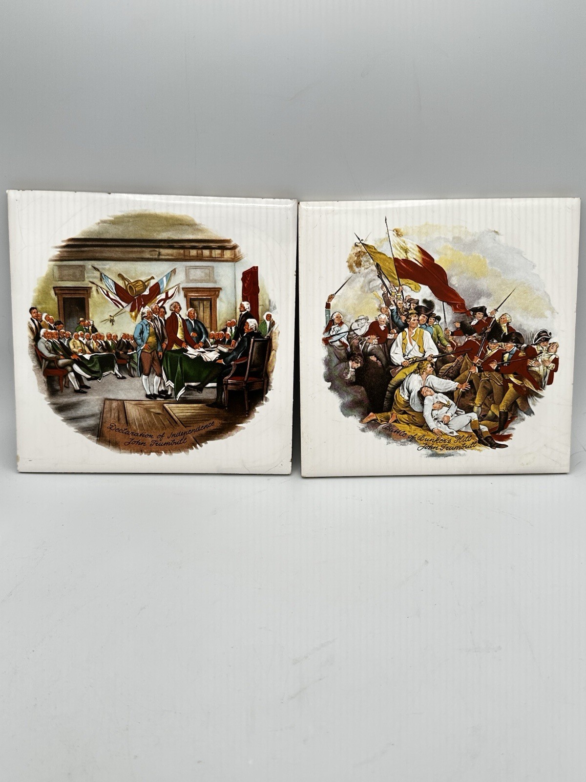 Vintage John Trumbull Americana Tiles Declaration Independence & Bunker Hill