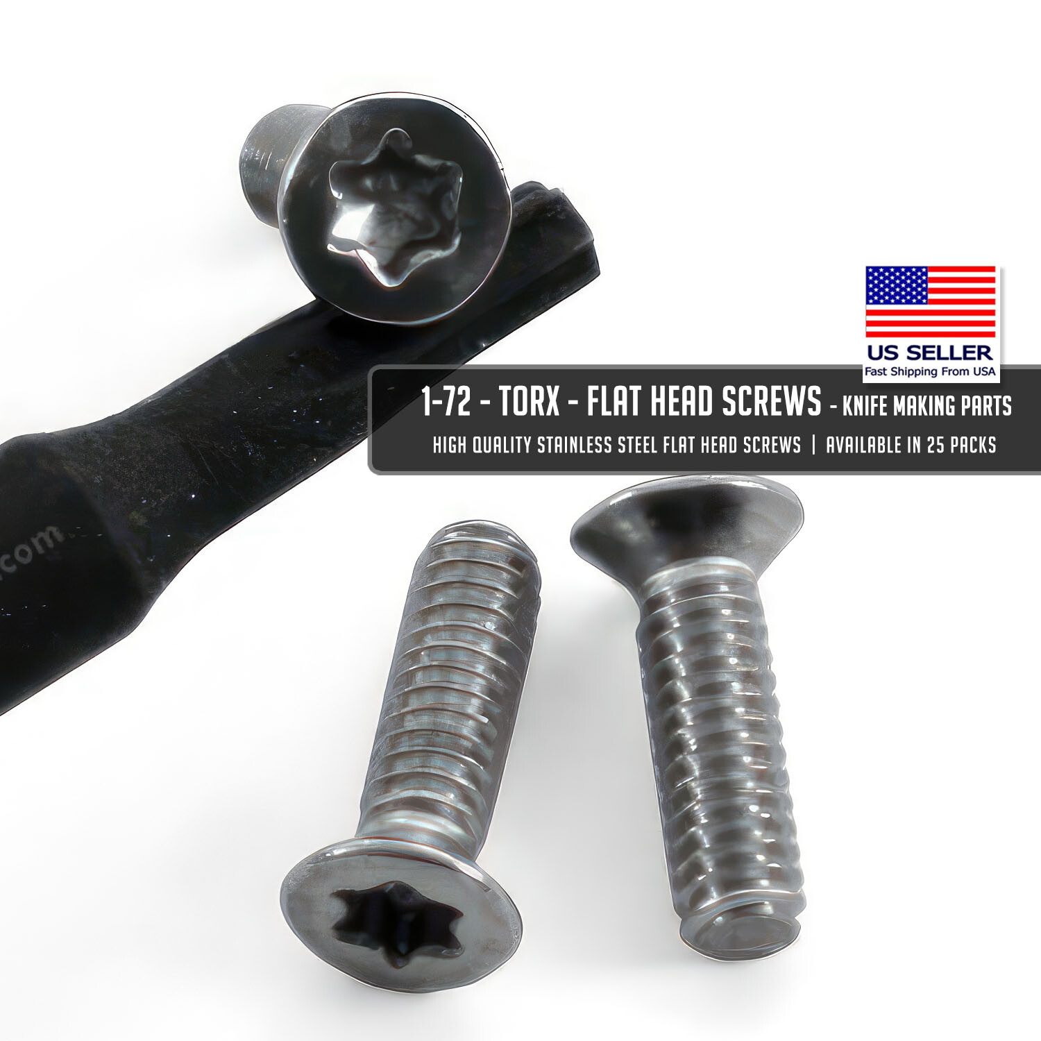 1-72 - TORX - Flat Head Screws - Knife Making Parts - 2 Thread Length Sizes