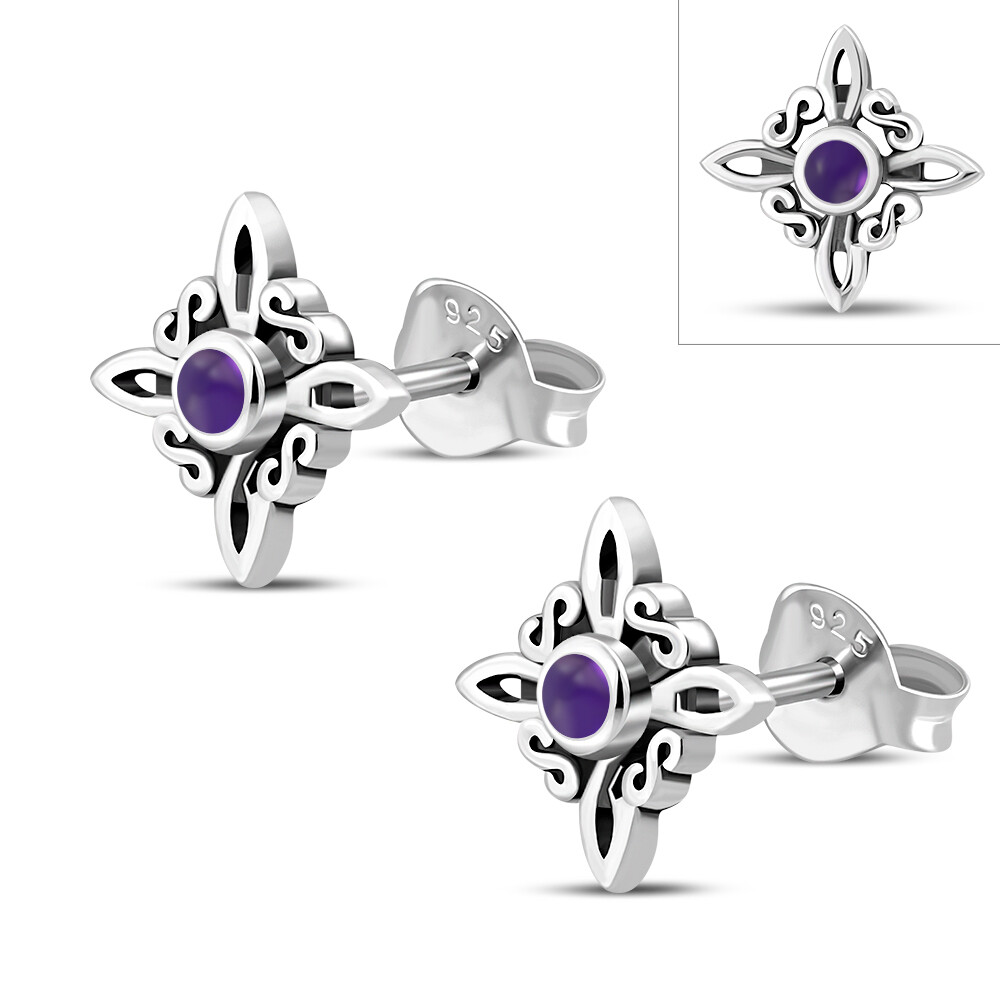 Amethyst Witches Knot Stud Sterling 925 Silver Stud Earrings- NEW