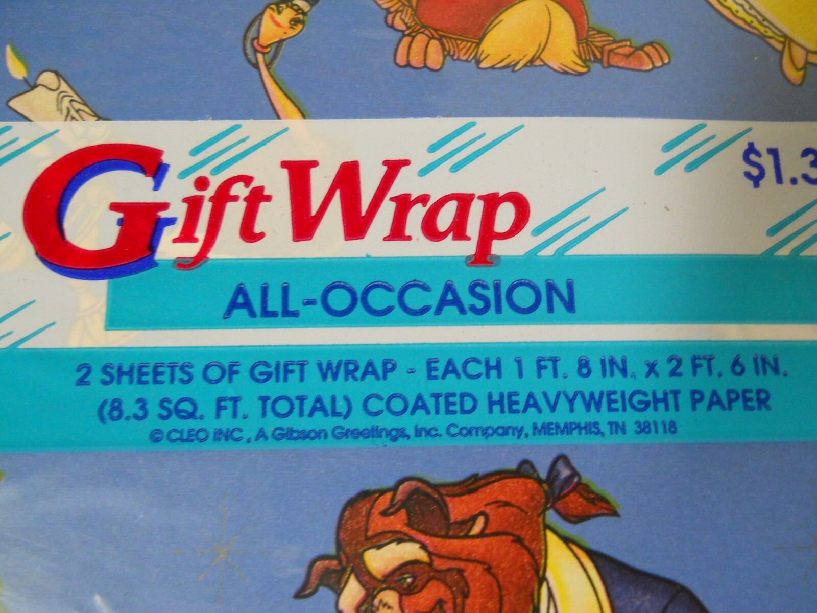 Vintage Disney’s Beauty and the Beast Gift Wrap 2 Sheets, New Sealed!