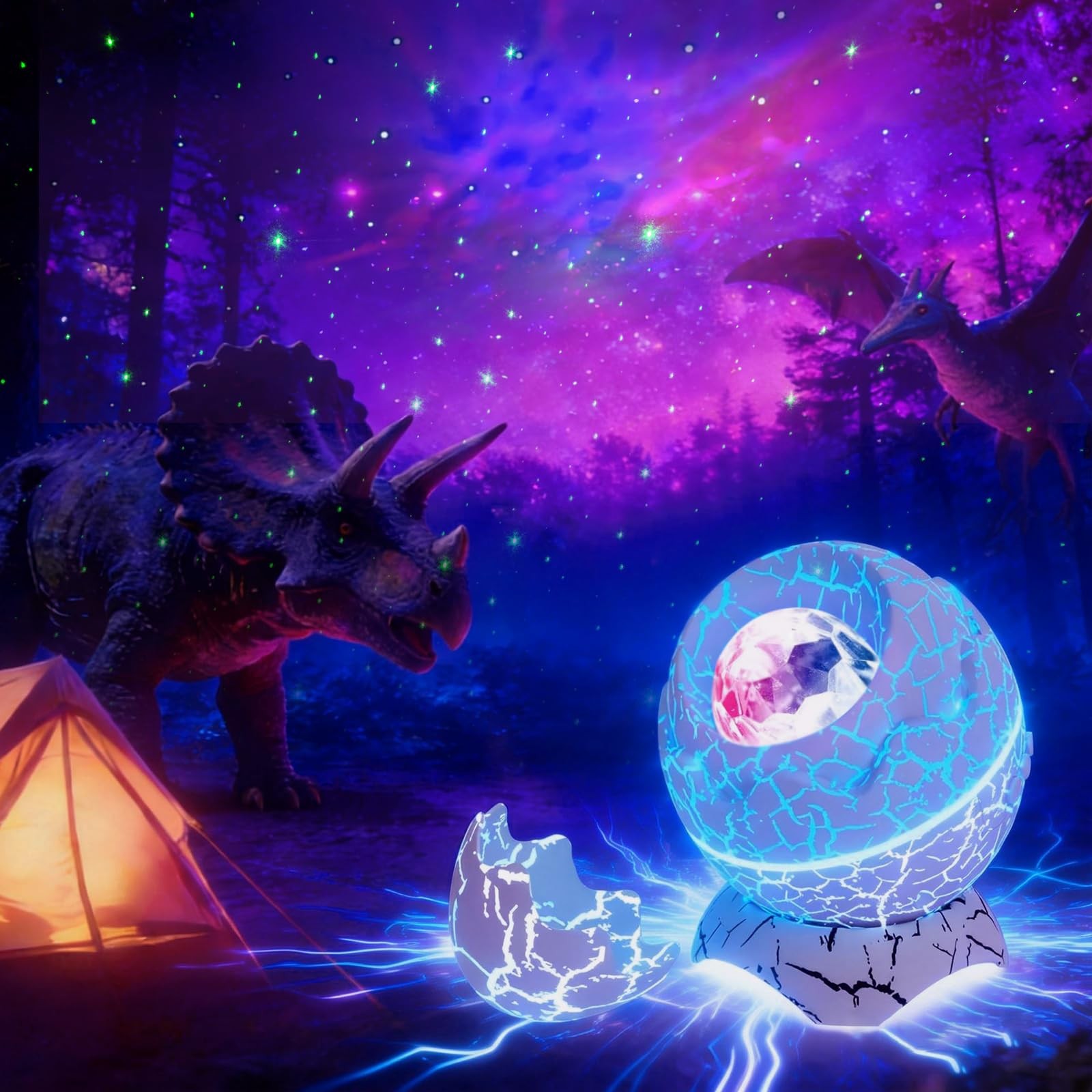 Dinosaur Egg Galaxy Star Projector Starry Night Light with Nebula, Timer & Re...