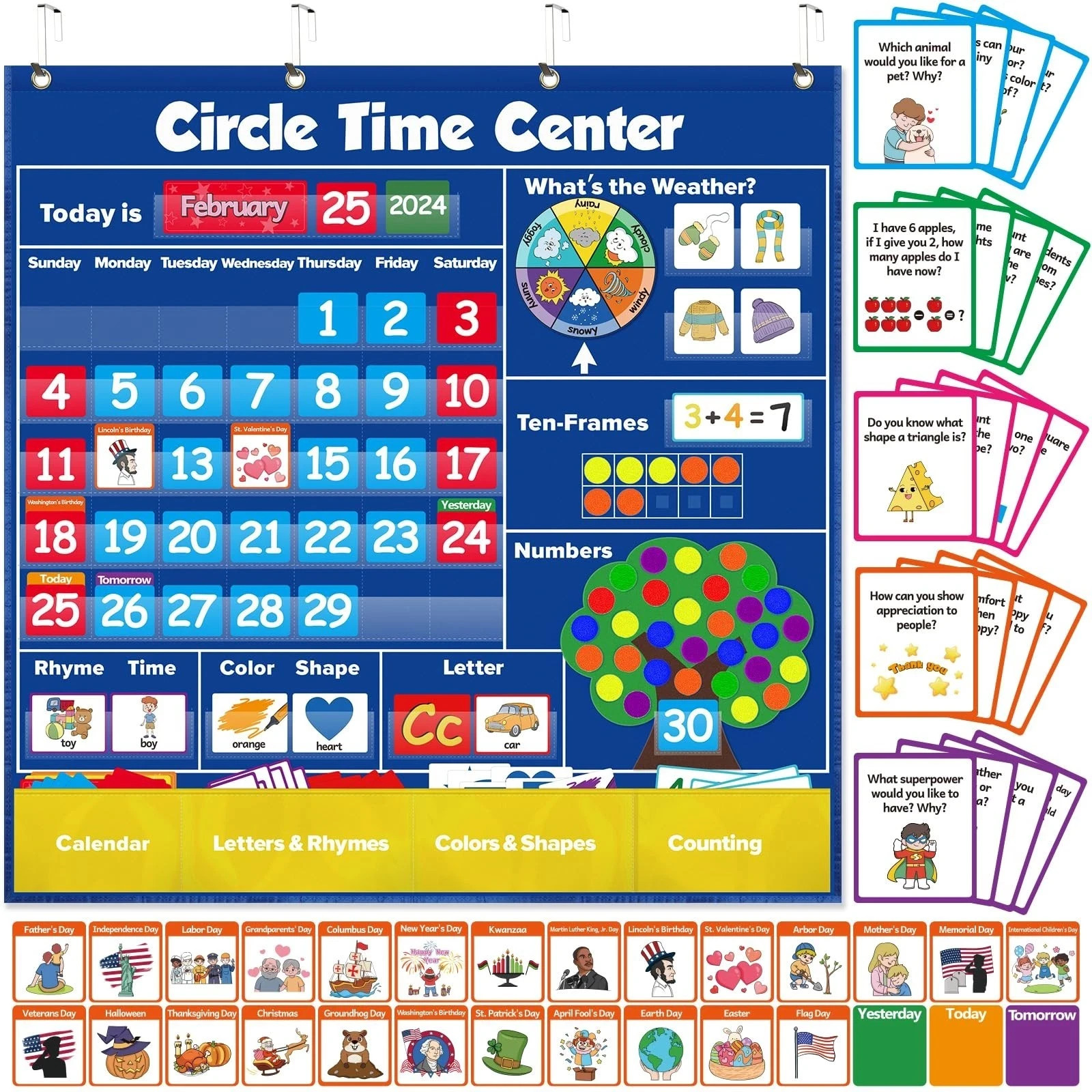 Circle Learning Time Center Pocket Chart Calendar Set, Educational Pocket Cha...
