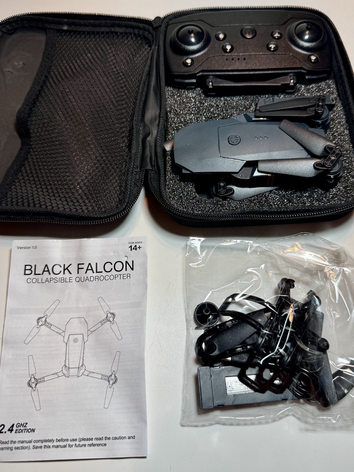 Black Falcon Drone Collapsible Quadrocopter W Case 2.4 GHz and 4k HD Camera