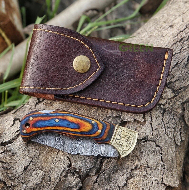 Bench Damascus made Folding Knife, Pocket Knife Handmade Damascus Folding Knife