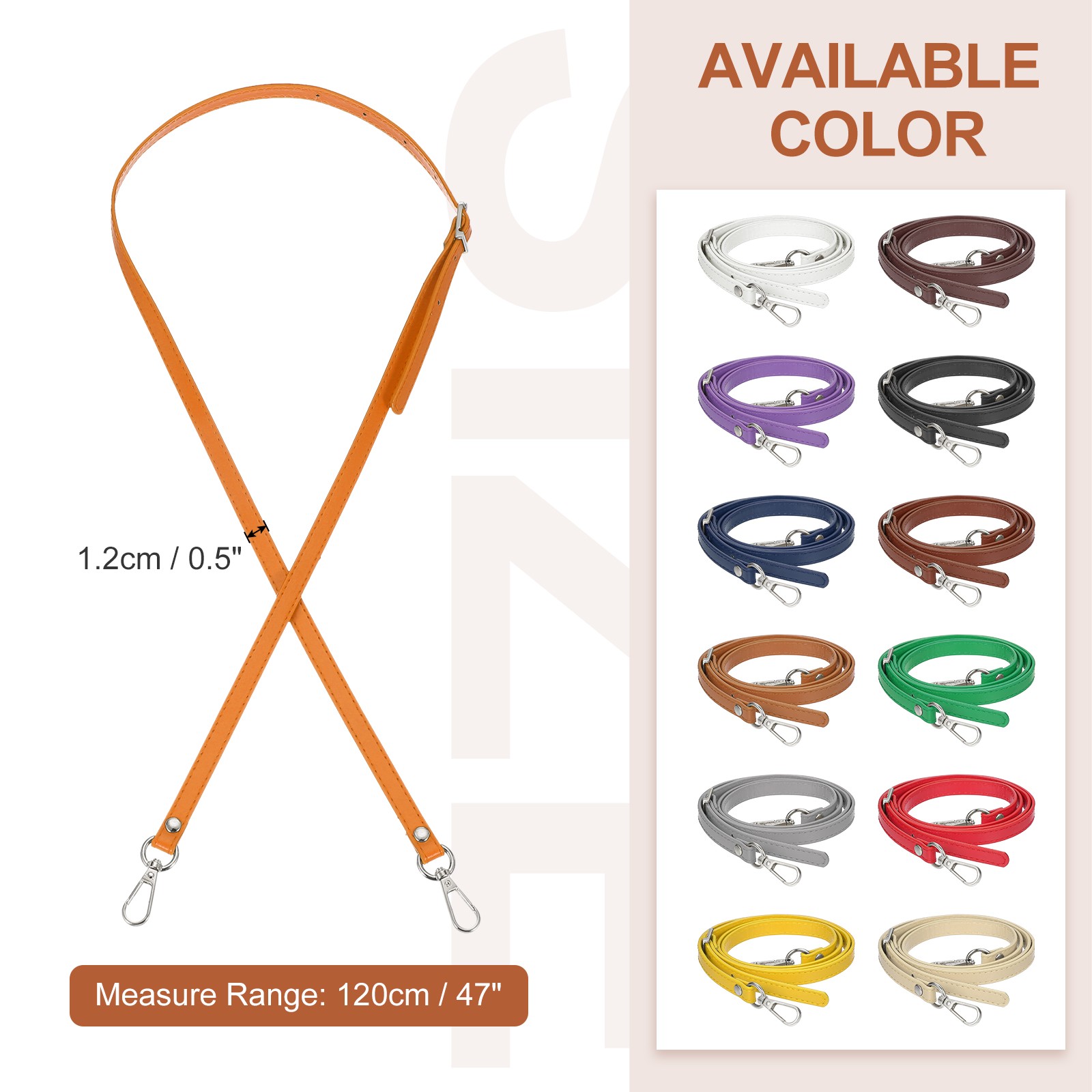 47" Adjustable PU Leather Purse Strap with Silver Hardware Orange