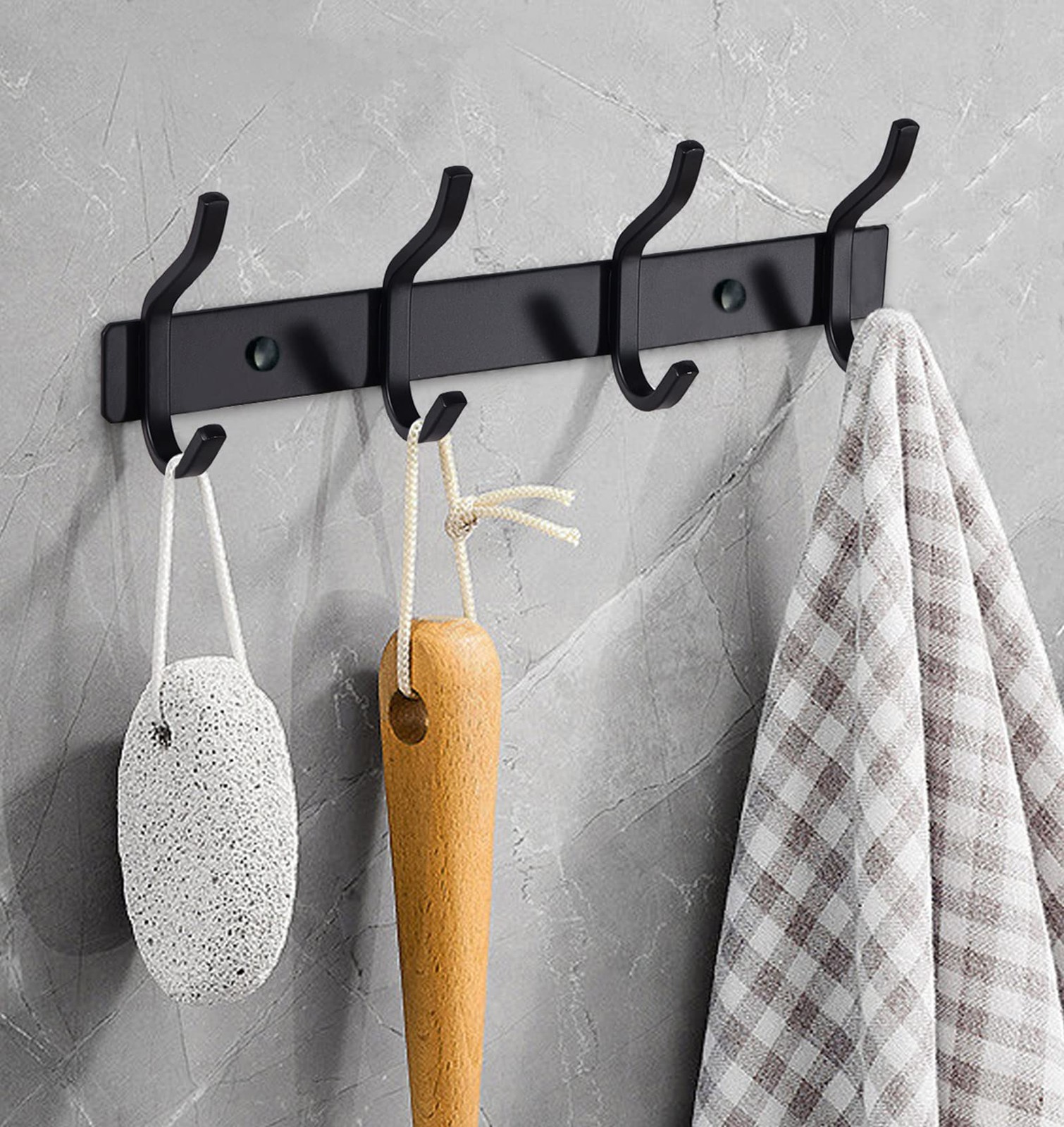 12 Inch Coat Rack Wall Mount with 4 Hooks, Black Wall Hook Rack