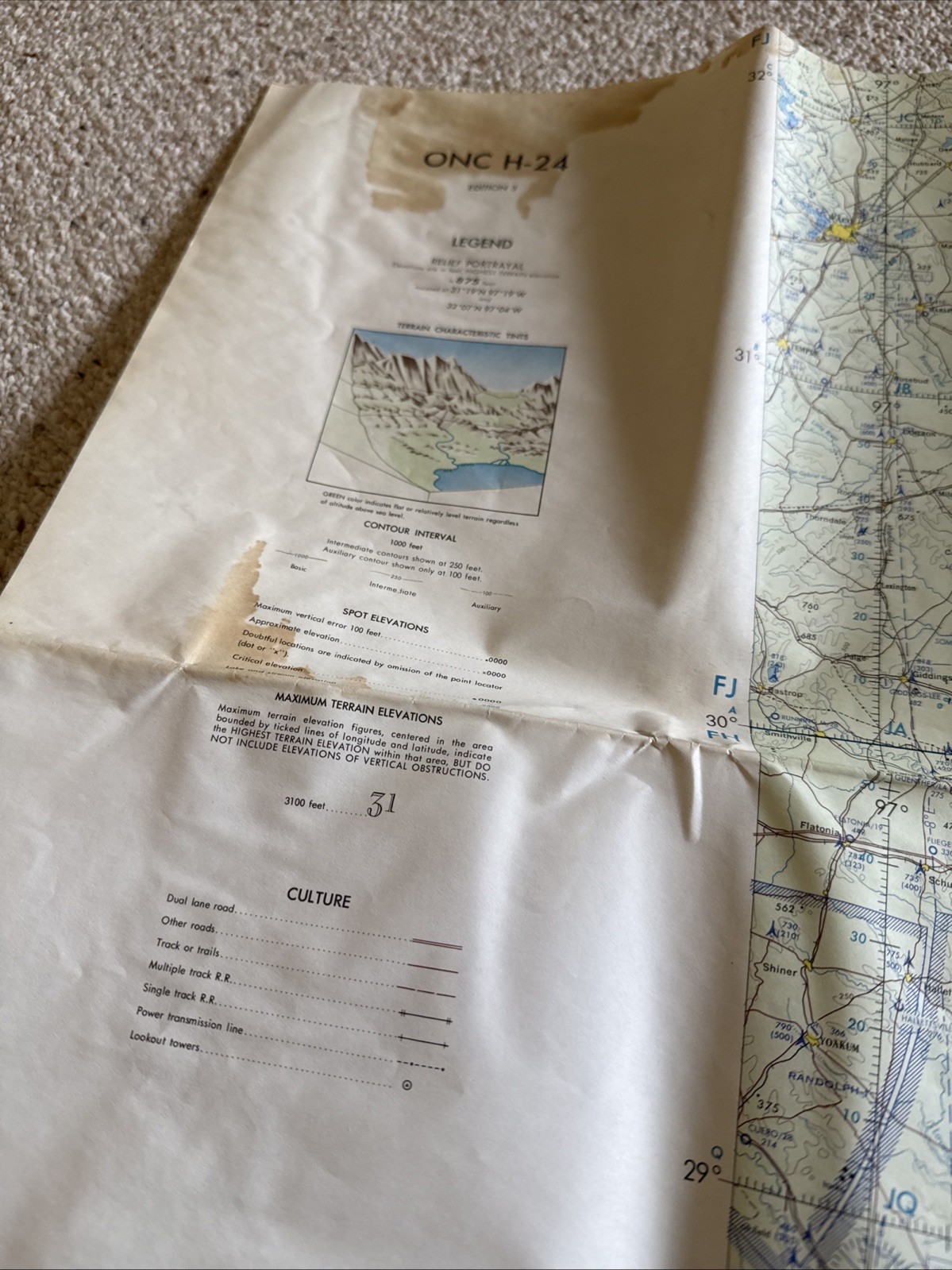 Vintage ONC H-24 Operational Navigation Chart – Military Aviation Map – Cold War