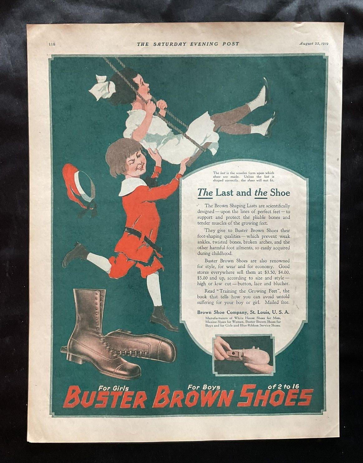1919 - 1922 VTG Clothing Accessory Lot (4) Print Ads ~ Buster Brown Shoes